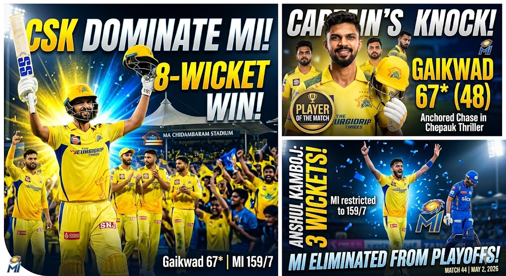 Image related to CSK vs MI IPL 2026: CSK Dominate with 8-Wicket Win